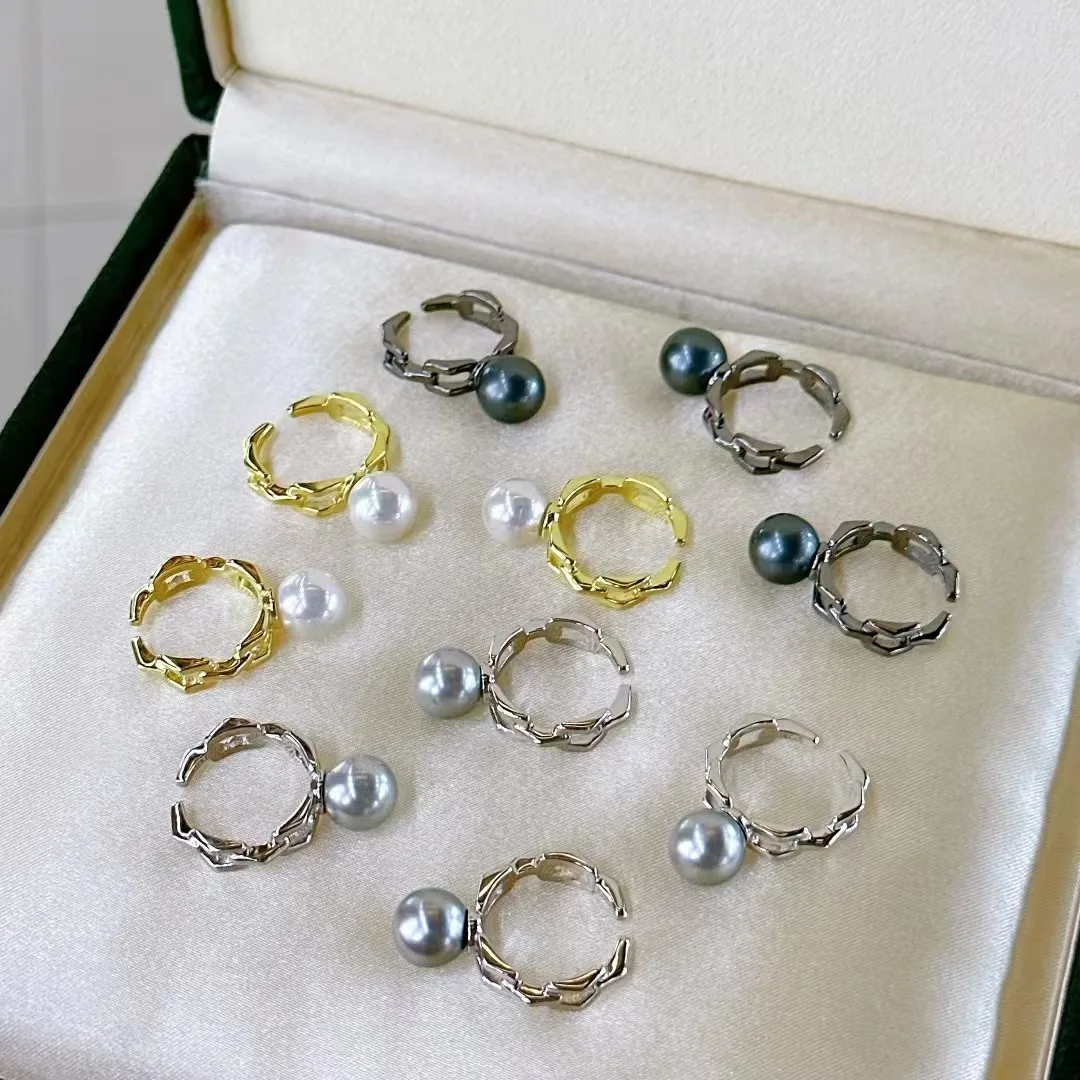 

MJ Solid 925 Sterling Silver Round 8-8.5mm Nature Fresh Water Akoya White Pearls Rings for Women Fine Birthday Presents