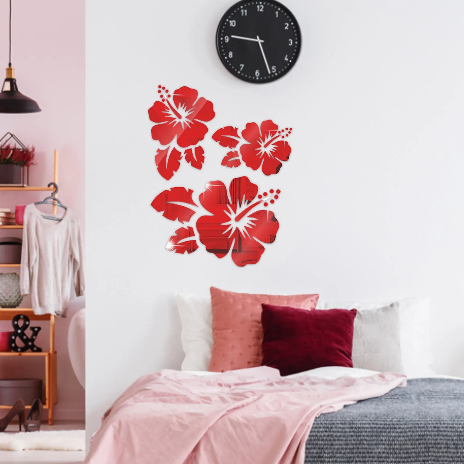 Rose Flower Leaves Mirror Stickers 3D Self Adhesive Flowers DIY Mirror Wall Sticker Home Decoration For Living Room Background