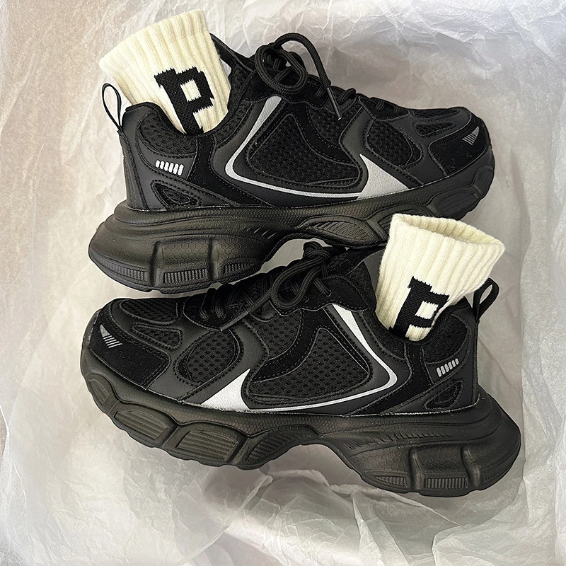 Women's Chunky Sole Sneakers Fashion Men Casual Walking Shoes Couple Outdoor Mesh Breathable Trainers Student Tennis Footwear
