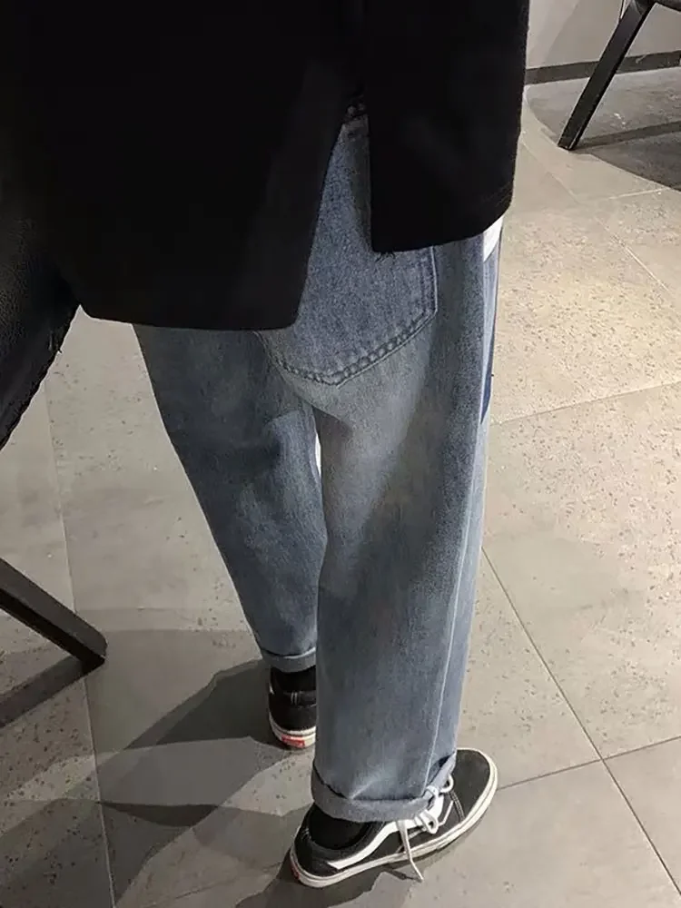 Foufurieux Colorblock Jeans Men Loose Straight Wide-leg Trousers Men  Spring Autumn 2023 Fashion High Street Hip-hop Style Trend 6