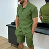 2024 Summer Turn-down Collar Casual Loose Men's Sets Solid Soft Single Breasted Button Shirts Shorts Suit Mens Two-piece Suits 2