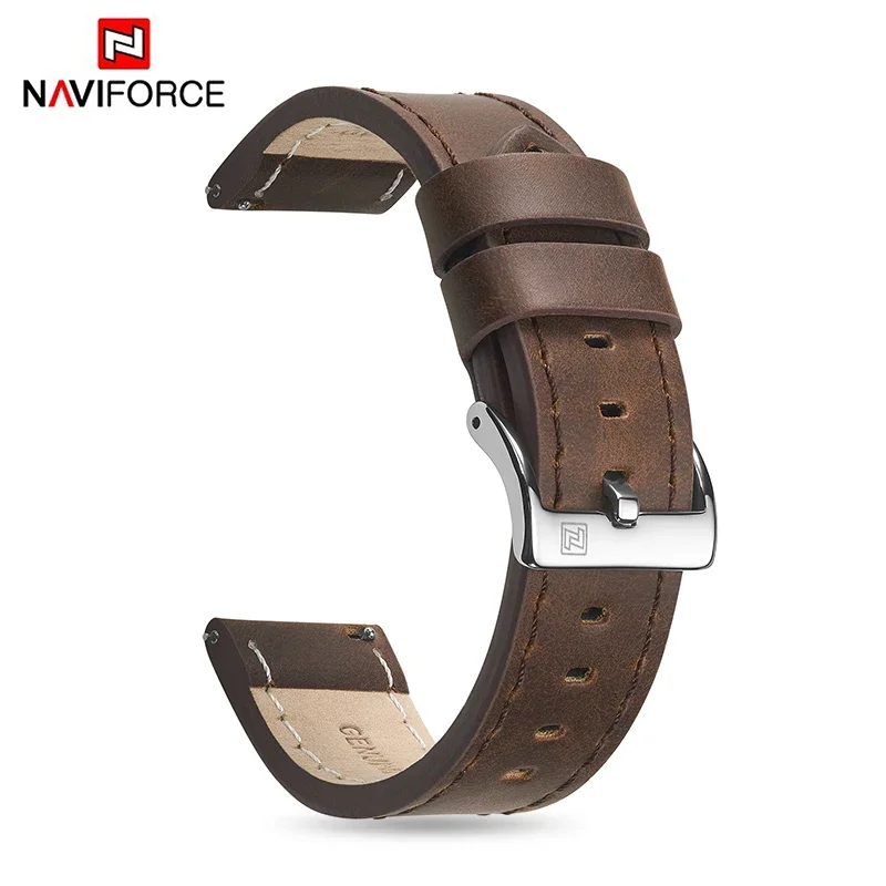 

Ремешок NAVIFORCE из натуральной кожи для наручных часов, удобный водонепроницаемый сменный Браслет с пряжкой, аксессуары для часов, 20 мм