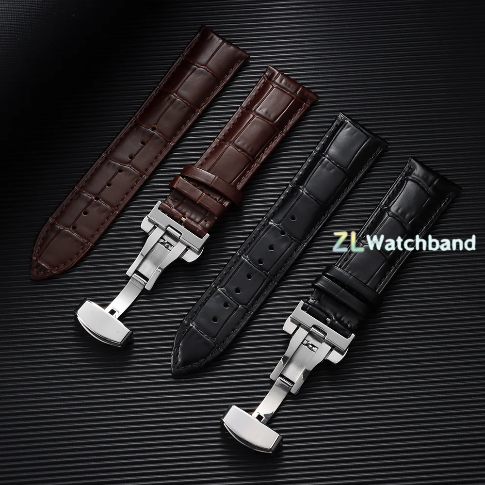 Elegant Leather Watchband with Butterfly Buckle - Universal Strap for Business & Casual Wear