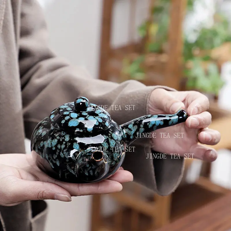 Kiln Transformation Side Handle Pot Small Capacity Chinese Style Tea Pot Household Blue Kung Fu Teapot Tea Ceremony Accessories