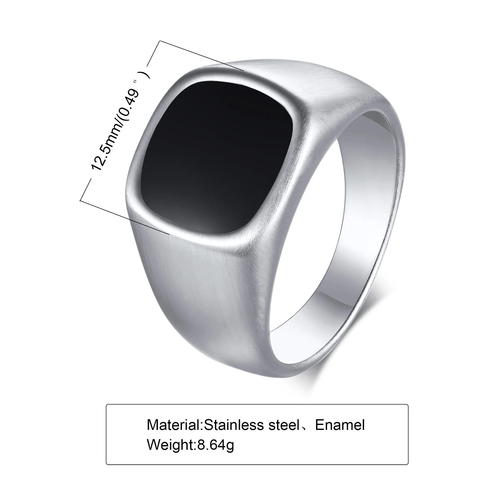 Men Stainless Steel Signet Ring with Black Enamels Pinky Ring Man