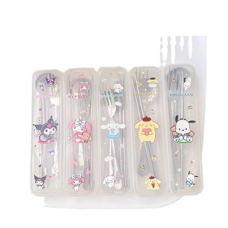 

Sanrio Kuromi Pompompurin Pochacco Cartoon Tableware Set Kawaii Anime Cute Cartoon Cinnamoroll Spoon Fork Kid Gifts