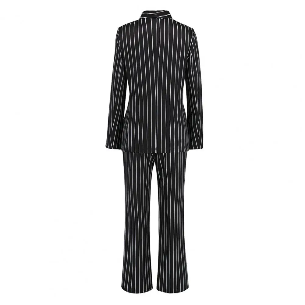 

Lady Formal Two-piece Set Striped Lapel Women's Business Suit Set with Long Sleeve Coat High Waist Wide Leg Pants for Office