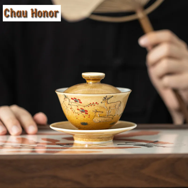 120ml Landscape Ceramic Tea Bowl Retro Kung Fu Tea Set Gaiwan Tea Tureen Drinkware Master Cup Teacup Teapot Teaware Home Decor