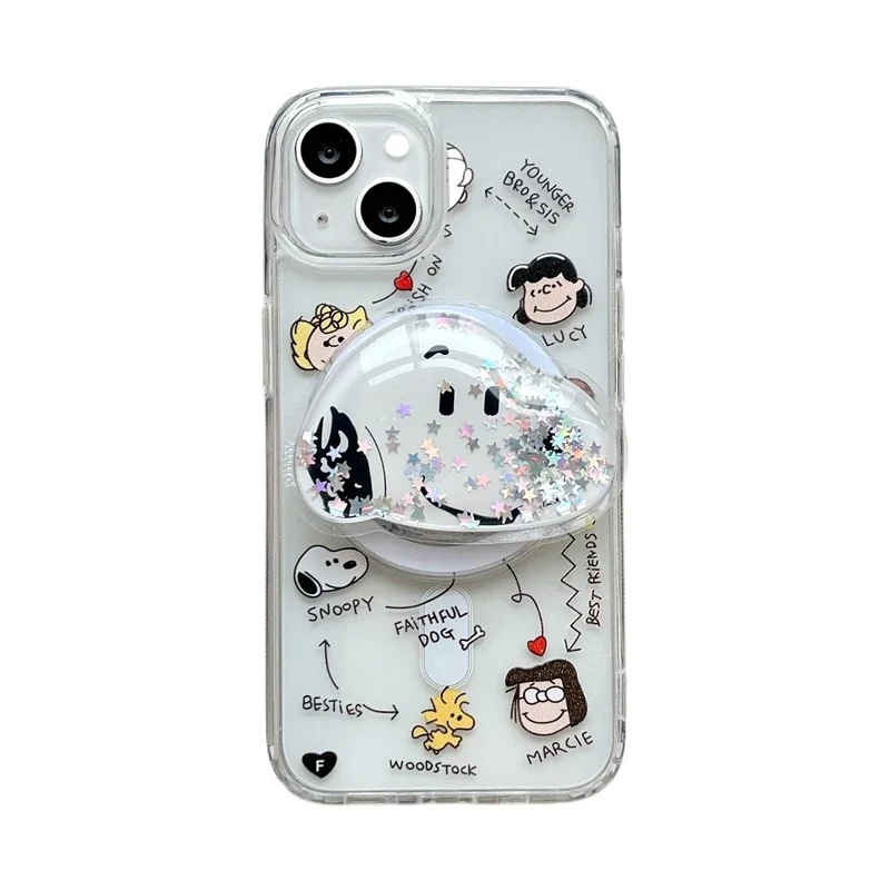 Bonita funda magnética con dibujos animados de Snoopy y Charlie Brown con carga inalámbrica Magsafe para iPhone 15, 14, 13, 12 y 11 Pro Max