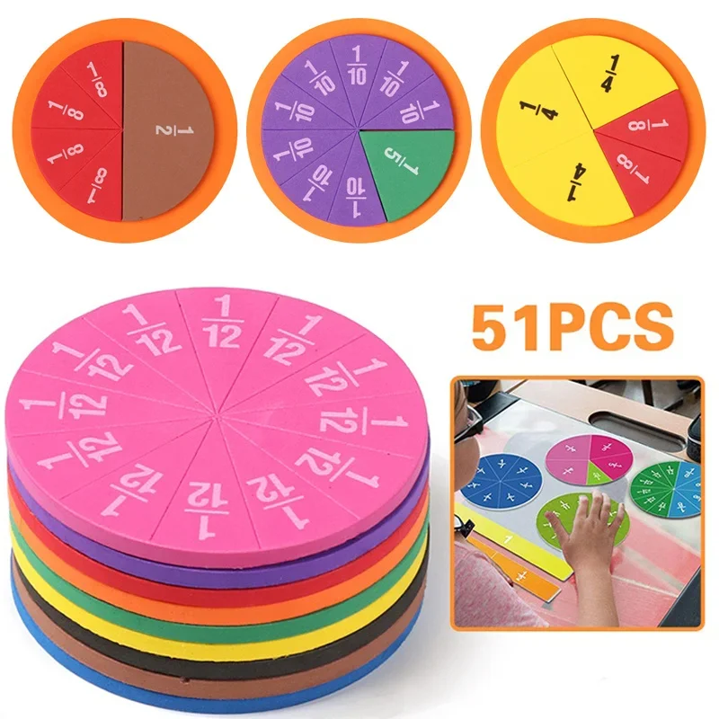 51Pcs EVA Round Shaped Fractions Circles Instrument Math Educational Toys Math Learning Tool Student Teaching Gifts educational toys math toys teaching aids toys fraction math manipulatives