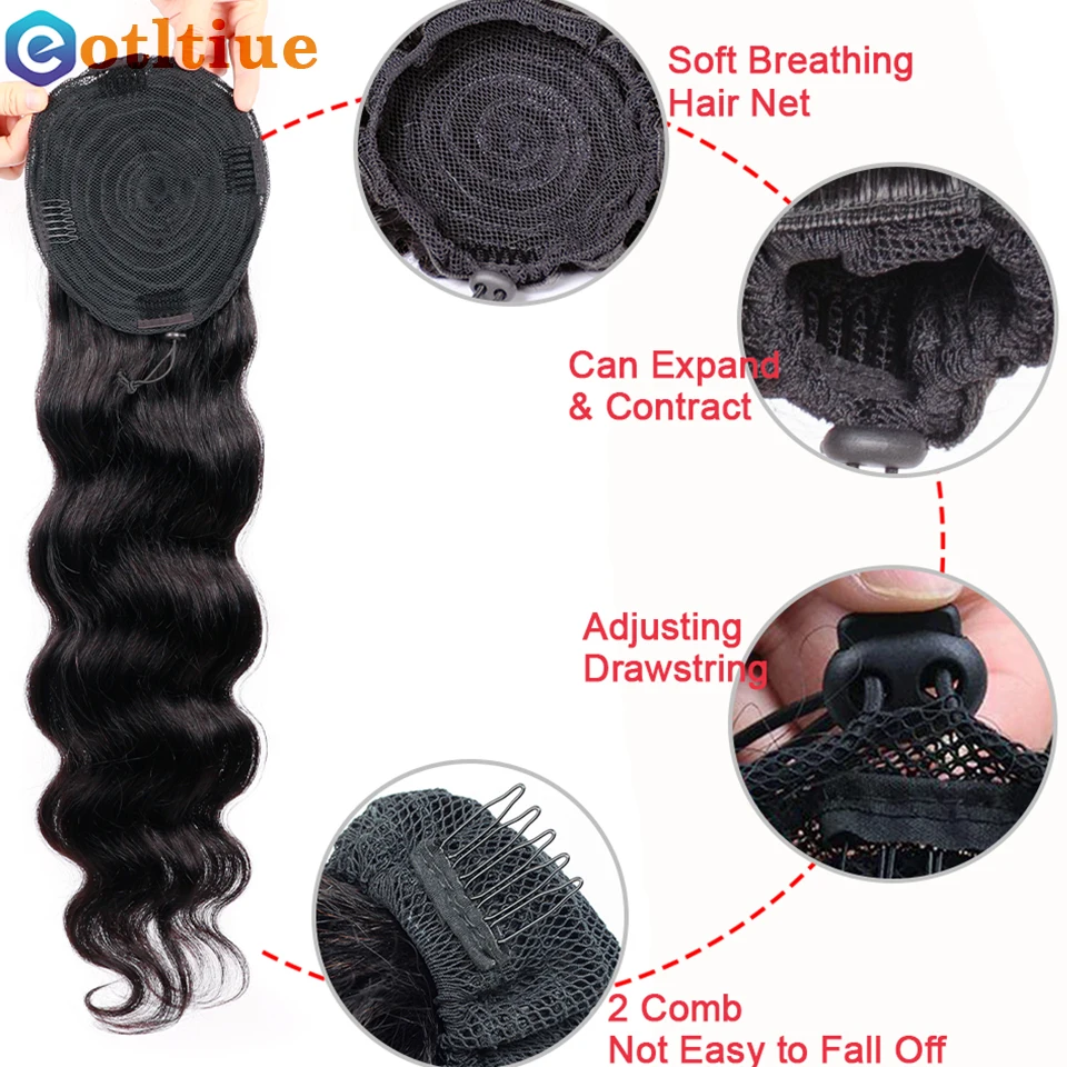 Human Hair Extensions Body Wave Human Hair Drawstring Ponytail Clip In Brazilian Remy Hair Ponytail Natural Color Heat Resistant Pony Tail For Women