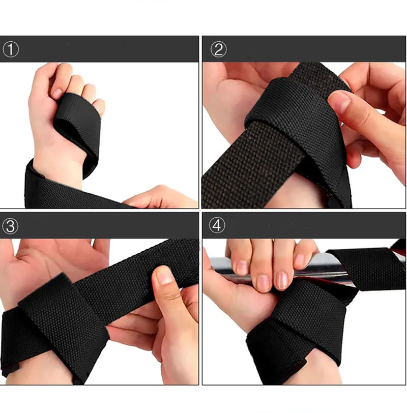 1Pair Gym Lifting Straps Deadlift Fitness Gloves Weight Lifting Anti-slip Hand Grips Wrist Straps Support Powerlifting Training 4