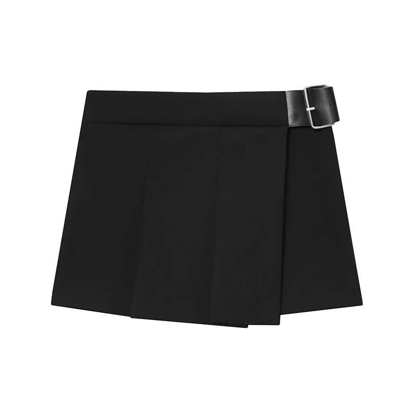 Asymmetry High Waist Mini Skirt Women Fashion Wide Pleated Elegant Skirt Shorts Woman Y2k Streetwear With Belt Casual Skorts ﻿