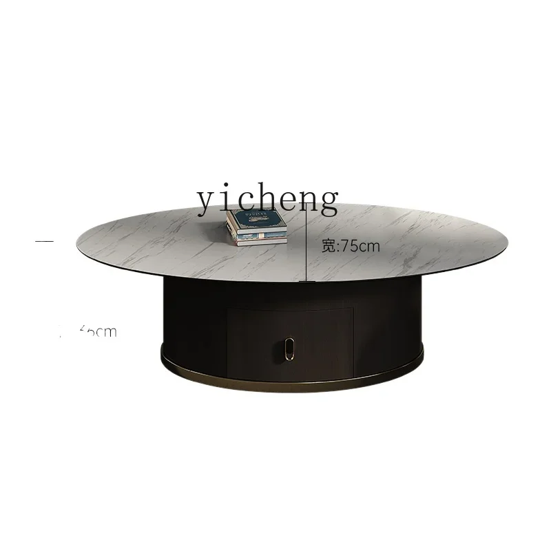 

YY Stone Plate Oval Coffee Table Combination Living Room High-End Small Apartment Style