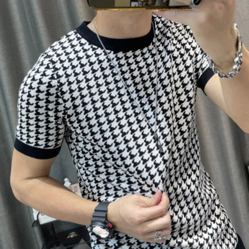 CPGN STUDIOのHoundstooth short sleeve T-shirt 全2色 New Houndstooth Men Short Sleeve Sweater T-shirt O-neck
