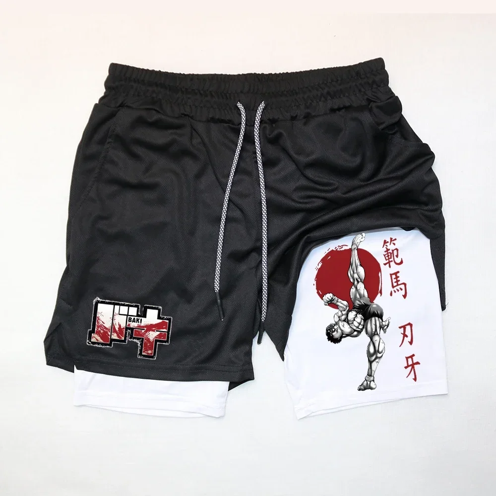 

Anime Baki Hanma Gym Shorts Men Women Fitness Manga Print 2 in 1 Sports Performance Shorts Workout Quick Dry Mesh Short Pants
