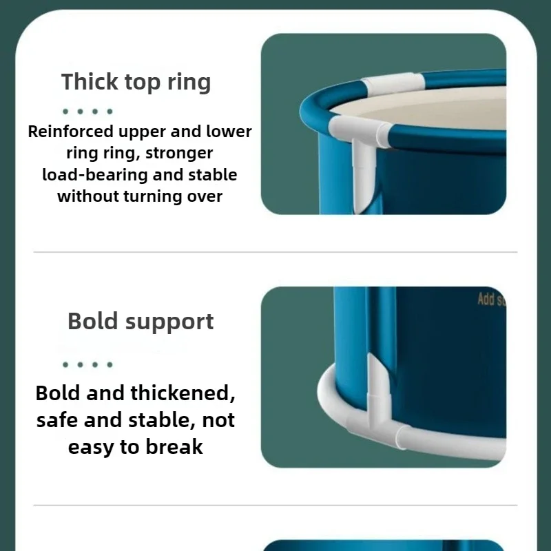 Folding Household Bath Tub Adult and Child Bath Tub Full Body Bath Tub 6 Layers Thickened with Seat Cushion Dark Green 2