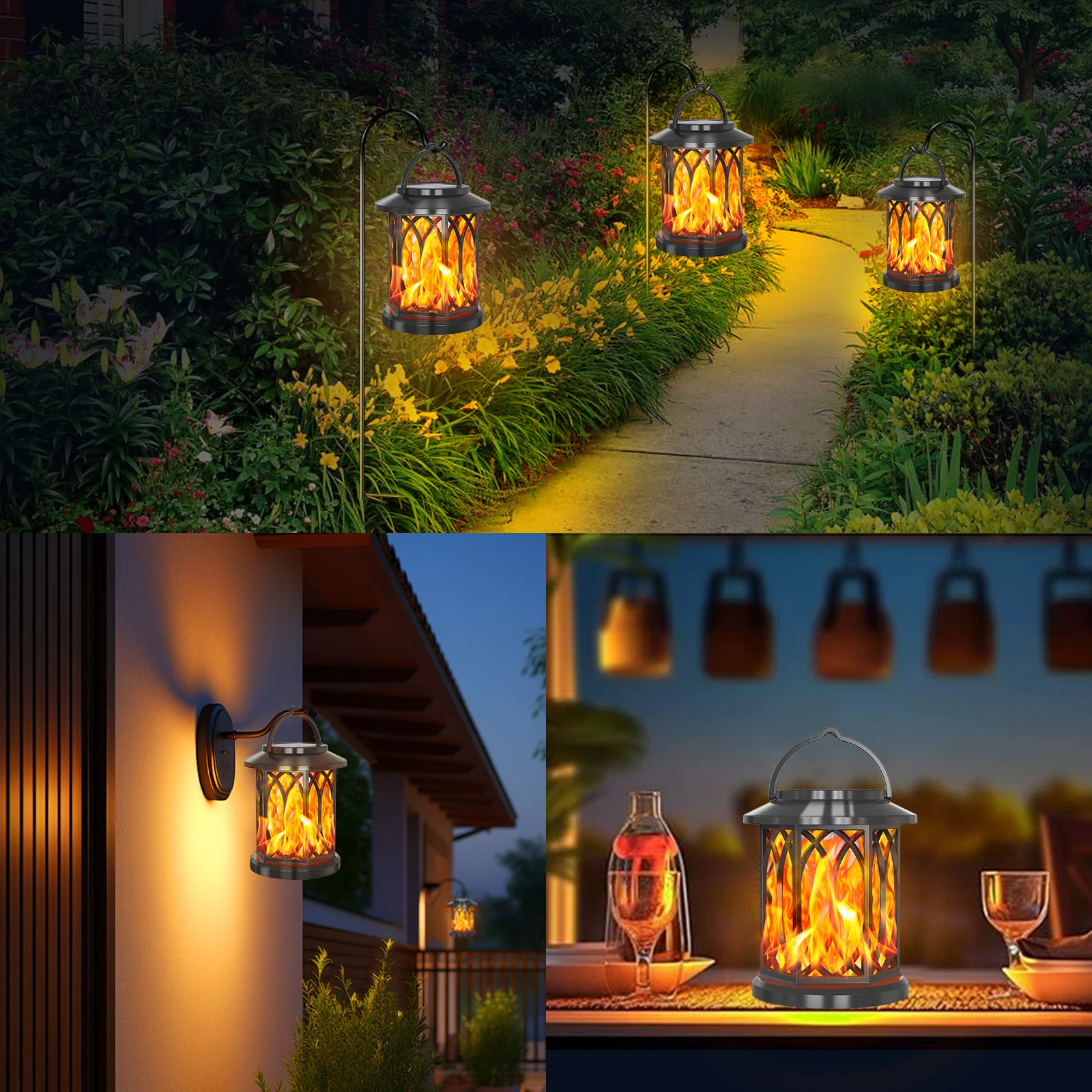 Solar Lantern Outdoor Lights Flickering Flame  Lights Hanging Solar Powered Lights For Garden Patio Deck Yard Pathway 5