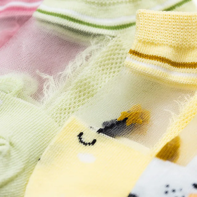 5 Pairs Girls Socks Cartoon Animal Mmesh Breathable Children Kids Socks For Summer 6