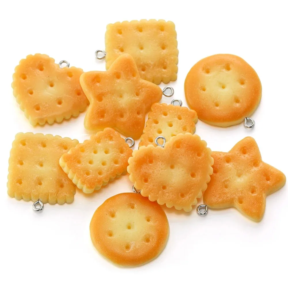 10PCs 수지 버터 비스킷 쿠키 쥬얼리 만들기 용품을위한 음식 펜던트 참 Diy 목걸이 키 체인 결과 용품