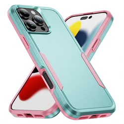 Enhanced Dual - Layer Military Grade Shockproof Phone Case - iPhone 15 Plus (Pink Green)