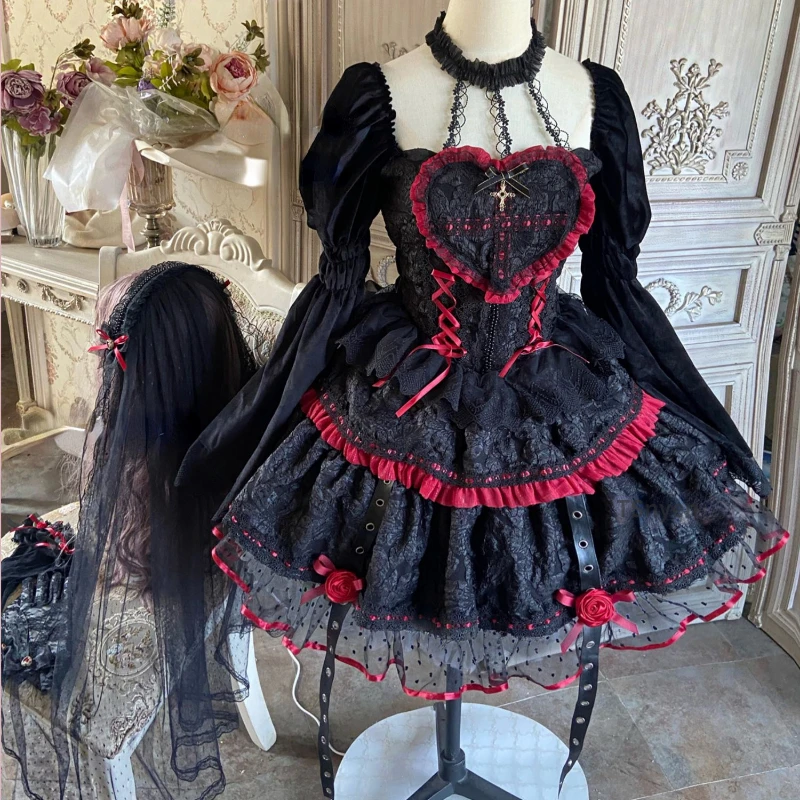 Dark Gothic Lolita Style Dresses Victorian Women Lace Halter Neck Bandage Corset Jsk Dress Japanese Fashion Holiday Party Dress lolita suspender dress lolita dress lolita cosplay costumes