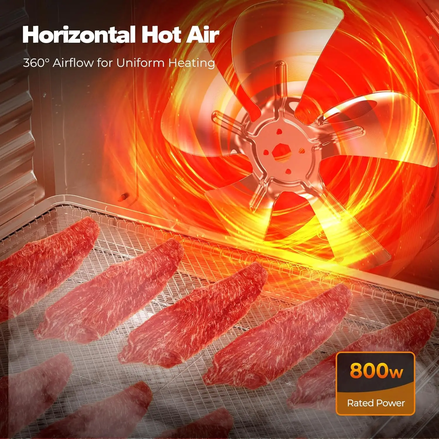 Food Dehydrator for Jerky, 9 Stainless Steel Trays Food Dehydrator Machine, 800W Fruit Dryer 165 ℉ Temperature & 48H Timer for M