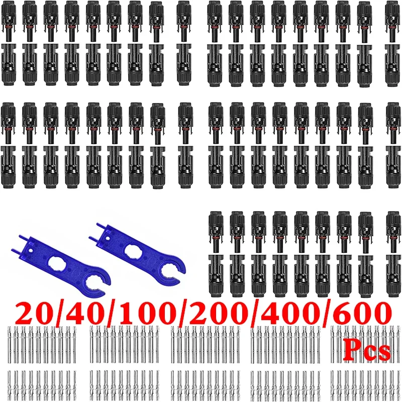 ชุดขั้วต่อ30A DC 1000V ปลั๊ก PV, 20/40/100/200ชิ้นสำหรับสายไฟ2.5/4/6mm ² สำหรับชิ้นส่วนแผงโซล่า 1