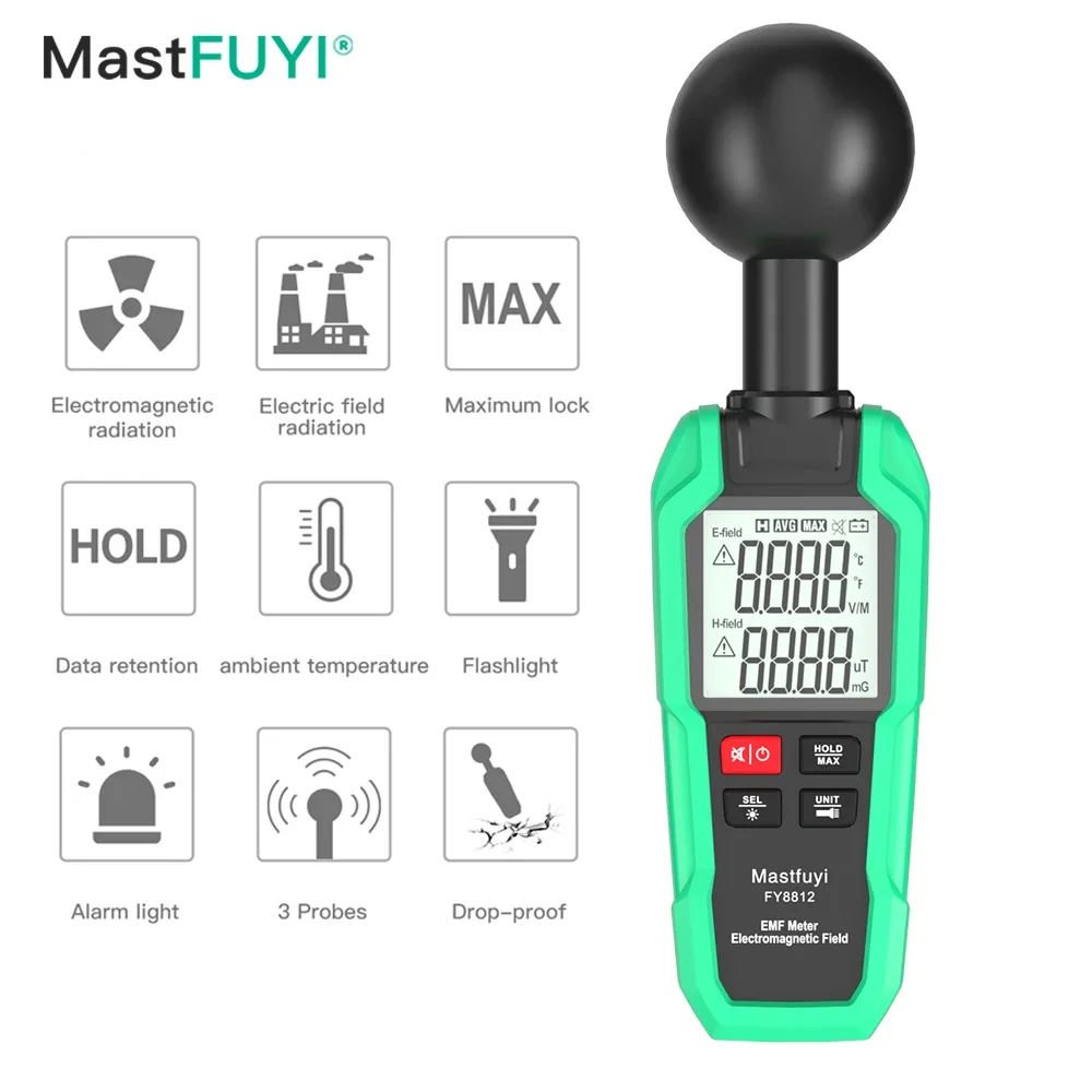 MASTFUYI EMF Meter Professional Electromagnetic Radiation Dosimeter Environmental Tester Series Geiger Counter Temperature Test,radiation detector,emf meter tester,geiger counter