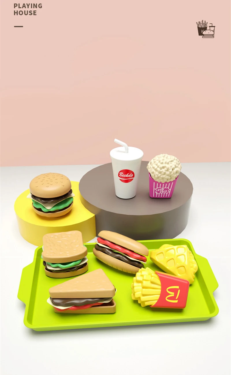 9 teile/satz Kinder geben vor, Simulation Essen Spielzeug spielen Haus Hamburger Pommes Modell Kochen Rollenspiel Fast Food Kinder Lernspiel zeug – Detail 1