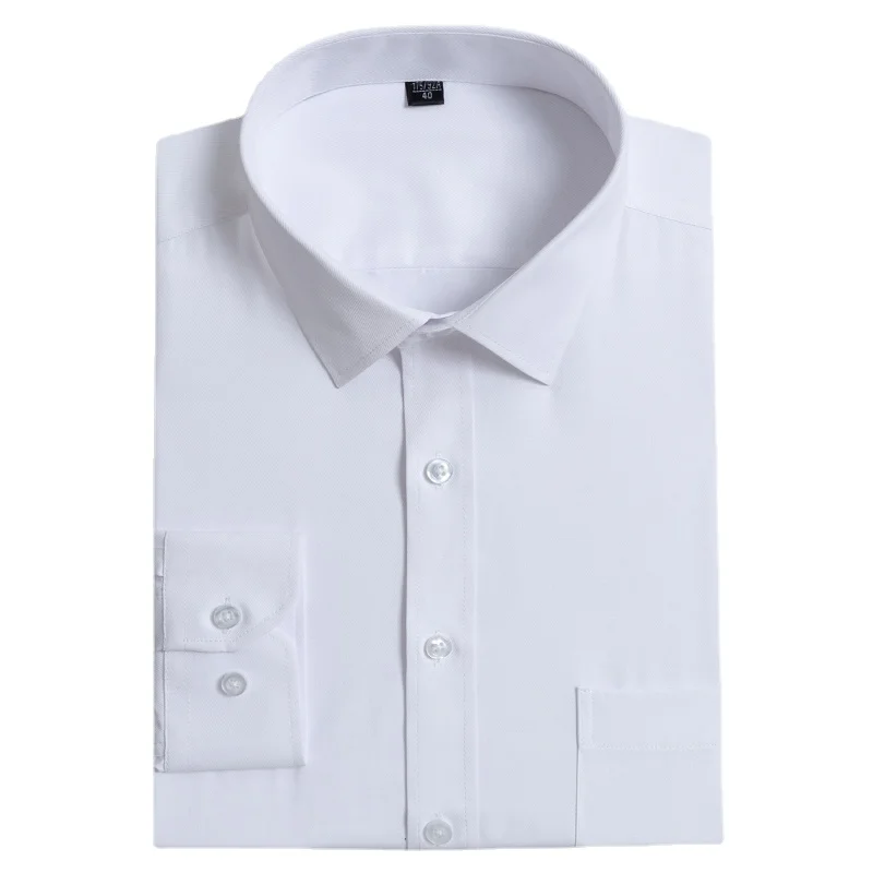 

Twill Men Dress Shirt Long Sleeve Social Office Solid Formal Shirts Men Regular Fit Business Oversized Shirt Black White Shirt