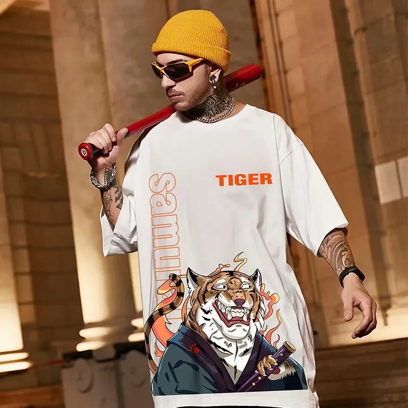 

National Tide Short Sleeve T-shirt Men's Summer Tide Fat Men's Summer Dress Loose Hip Hop Style Large Size Fat Half Sleeve