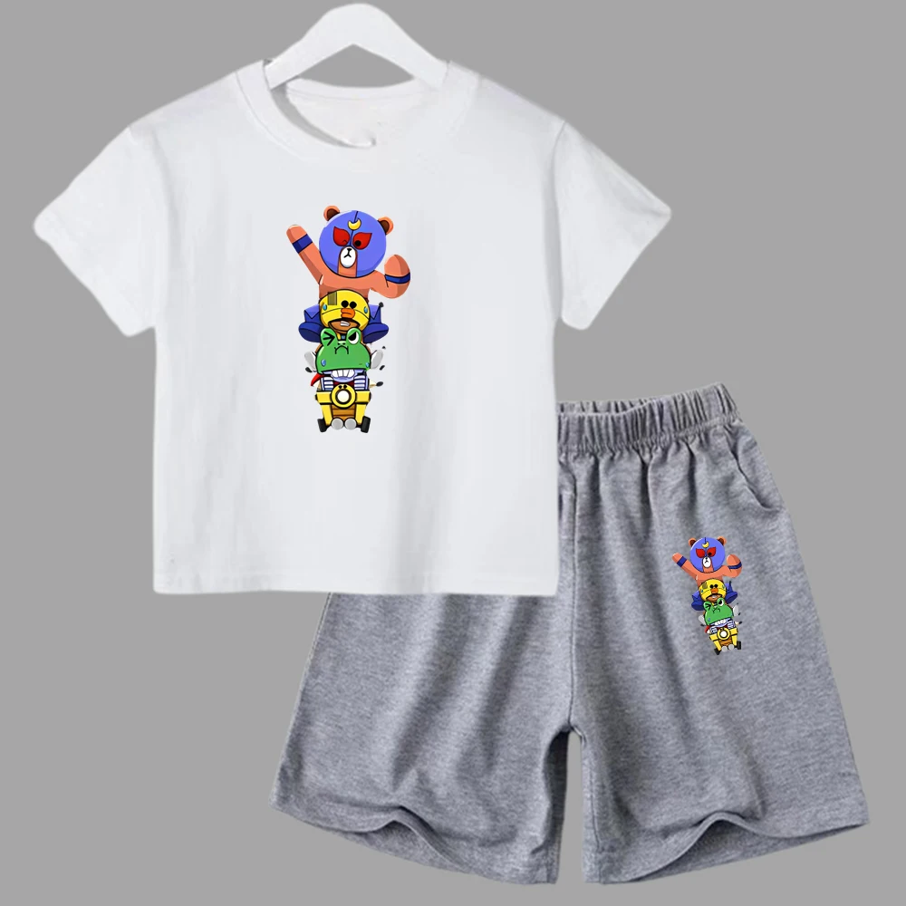 thumbnail image 1 of Conjunto de 2 piezas de camiseta y pantalones cortos de manga corta para niños y adolescentes de verano 2024, divertido juego de lucha, Anime, Cosplay, ropa de algodón para niños y bebés, 1 of 5