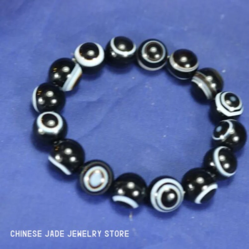 

Unique Natural Magic Tibetan Agate *Eye* Amulet Dzi Beads Bracelet 13mm Amulets