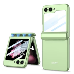 Magnetic Hinge Protection Matte Shockproof Hard Phone Case with Outer Screen Glass for Galaxy Z Flip 7 (Mint Green)