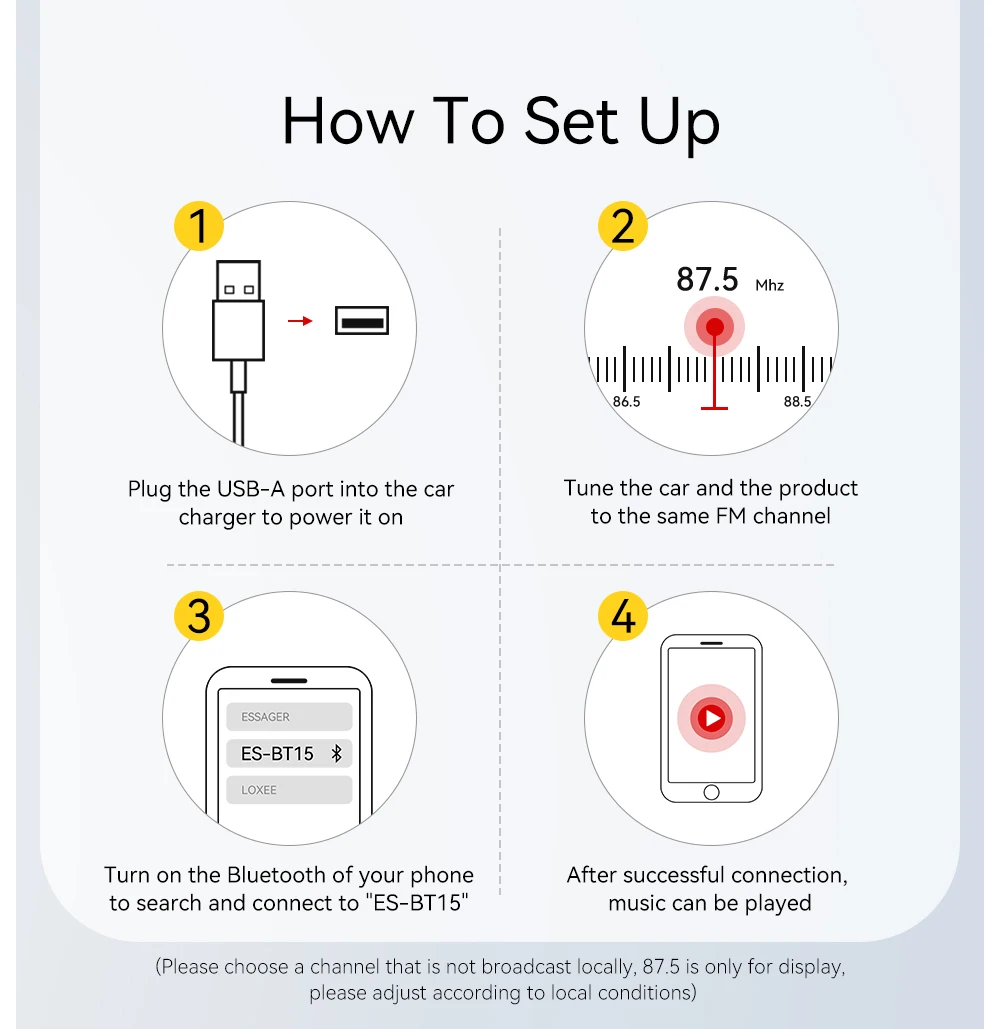 Car Bluetooth 5.3 FM Transmitter Built-in Mic Handsfree LED Display 3.5mm AUX Ad
