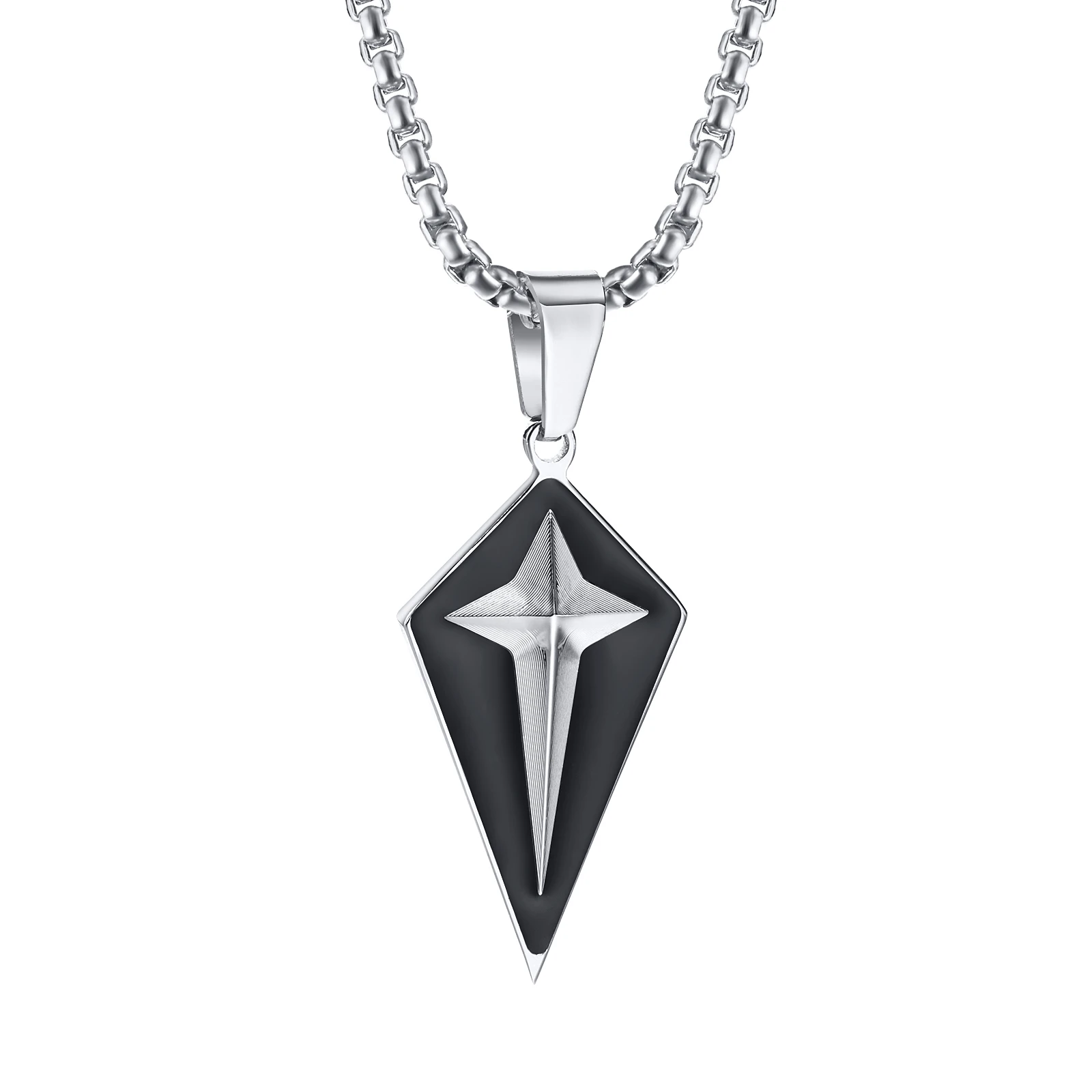 Cool Star 4-Pointed Pendant Necklaces for Men, Waterproof Stainless Steel Double Layered Geometric Collar Gifts for Him Jewelry