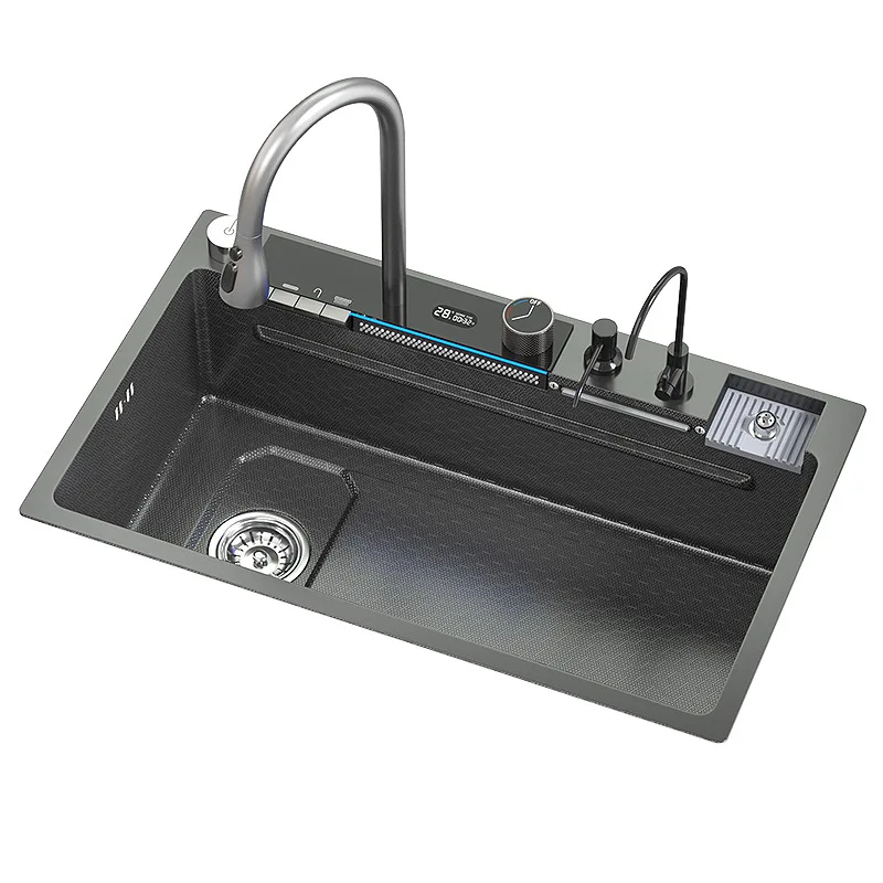 Waterfall Kitchen Sink Single-Slot intelligent Stainless Steel Smart Honeycomb embosse