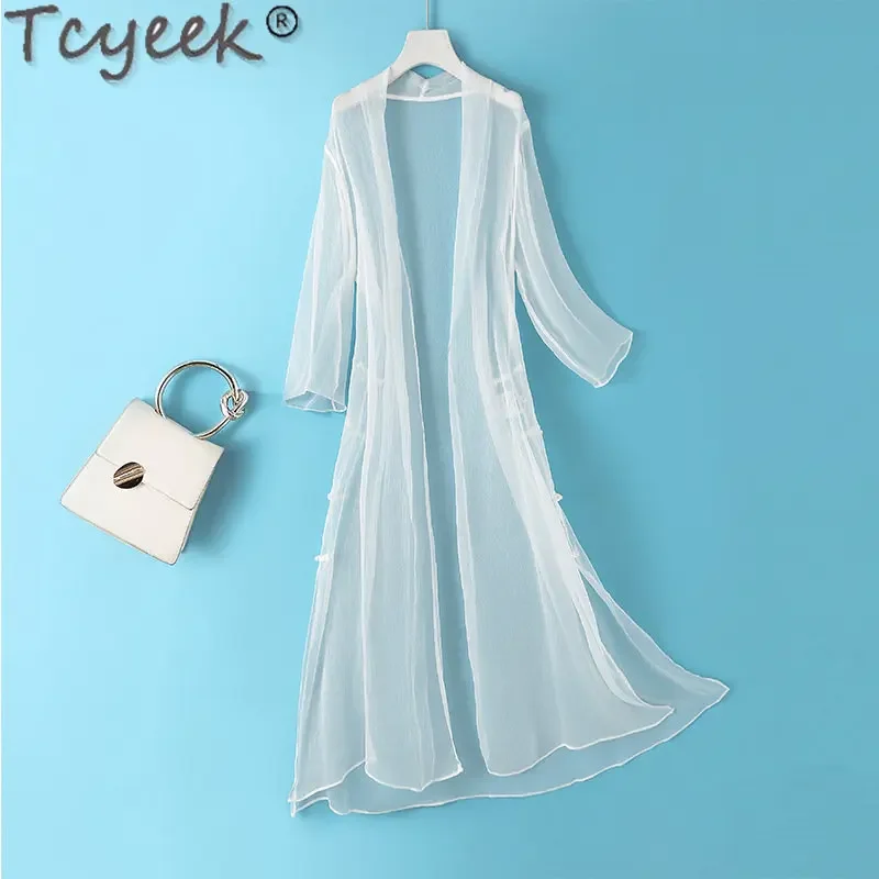 

Ultra-thin Mulberry Silk Women's Cardigan Summer Beach Sunscreen Clothing Overcoat 100% Real Silk Coat Woman Roupa Feminina 2023