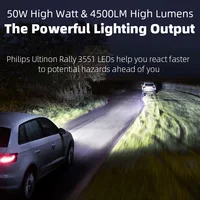 Philips Ultinon Rally 3551 LED H4 H7 H11 HB3 HB4 HIR2 Max Power 50W 4500LM Car Headlight 6500K White Max Lumen Watt LED Bulbs 2X - Image 2