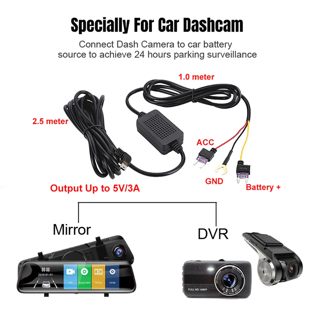 Dash Cam Hardwire Kit Buck Line For 24 Hours Parking Monitor Dashcam