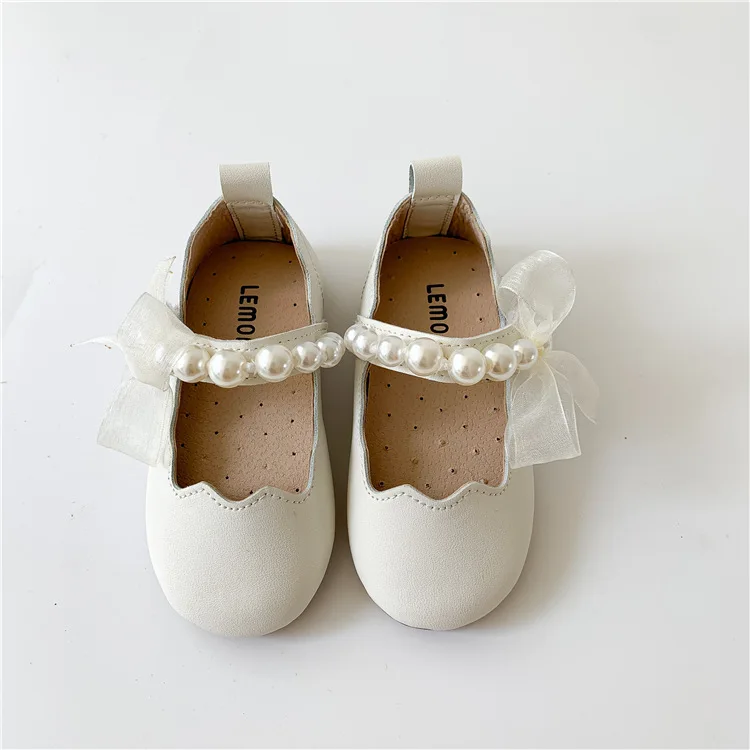 

Girls' Shoes New Princess Leather Shoes Pearl Shallow Children's Flat Kids Baby Bowknot Shoes Spring Autumn Toddler Girl Shoes