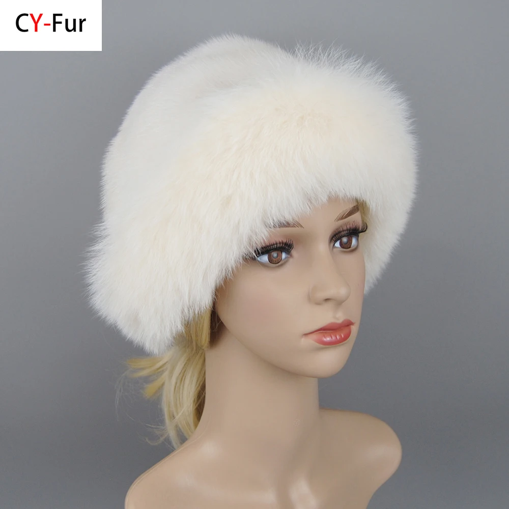 2023 New Style Headgear Russian Girls Full Mink Fur Beanies Cap Fashion Earflap Hat Winter Women's Caps Real Fox Fur Hats 1