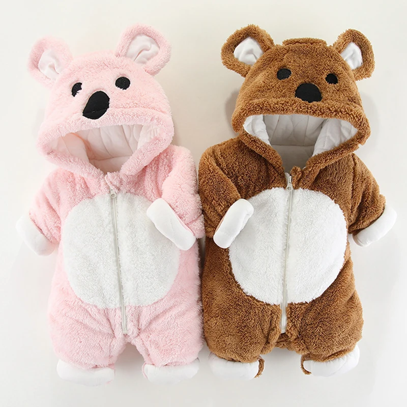 

Winter Newborn Clothes Flannel Baby Boy Cartoon Animal 3D Bear Ear Jumpsuit Warm Newborn Baby Boys Girls Clothes Infant Romper