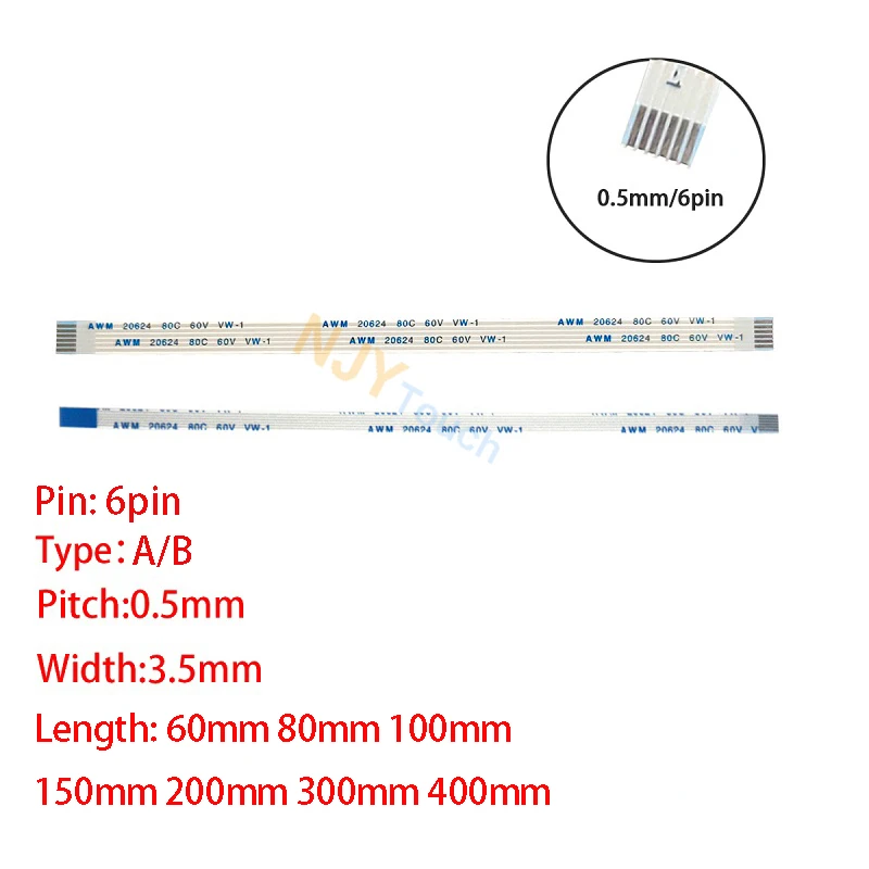 1 шт. 6-контактный 0 5 мм Шаг FFC FPC AWM 20624 80C 60 в Φ A B Тип плоский гибкий кабель