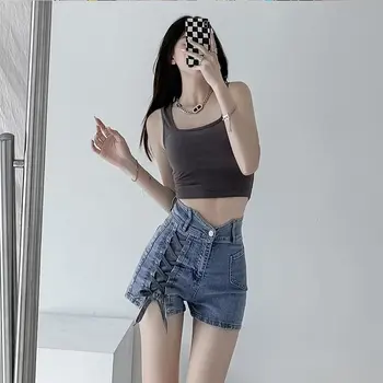 여성 와이드 레그 반바지, 트렌디 브랜드, 캐주얼, 패셔너블하고 가벼운 색상, 트렌디한 청바지, 여름, 신상