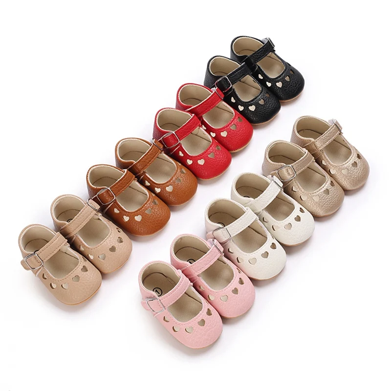 Baywell Baby Shoes Infant Girl Shoes Heart Hollow Out Leather Rubber Sole Anti-slip First Walkers Girl Crib