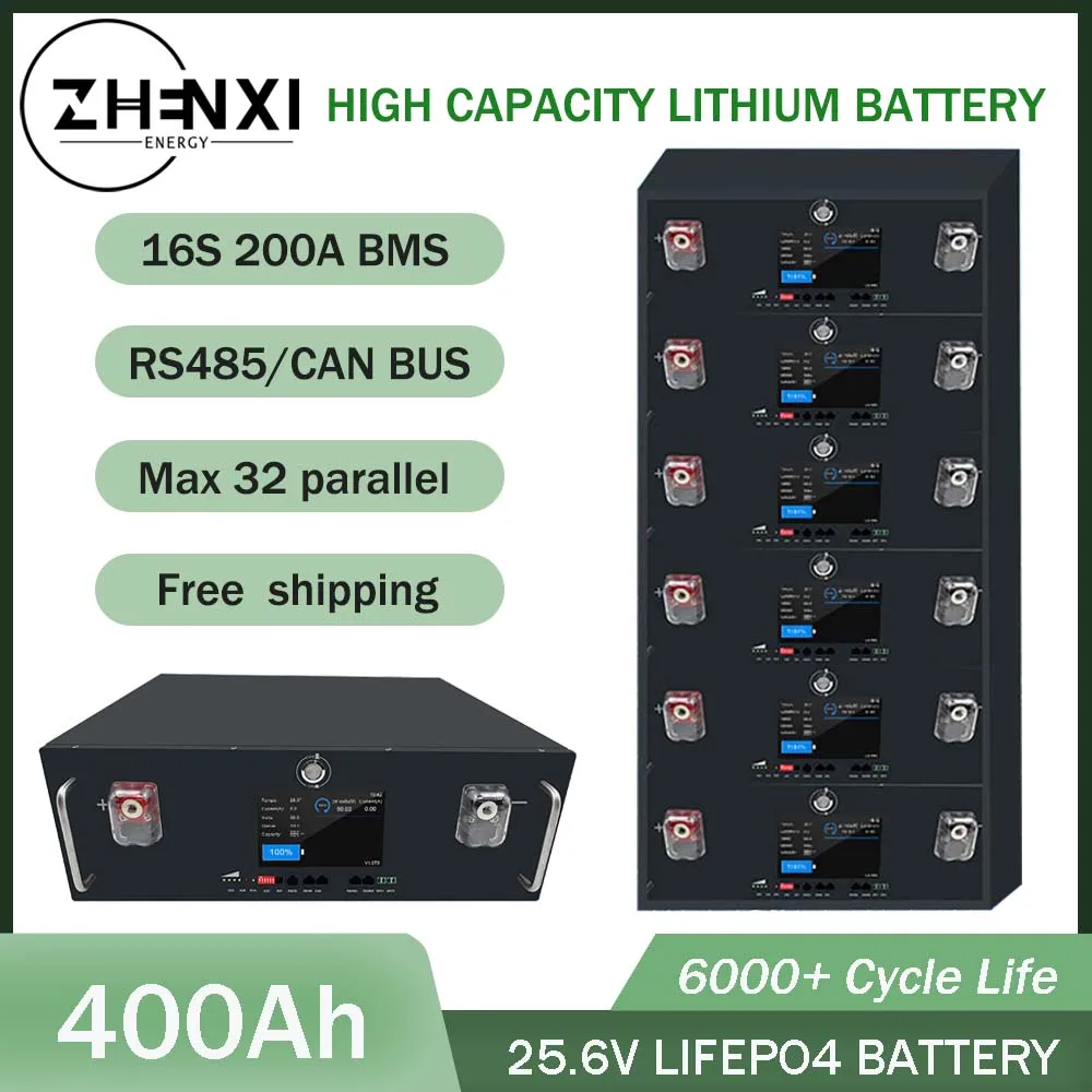 

ZHENXI LiFePO4 24V 400Ah Battery Pack 25.6V 10KWh Solar Battery 6000 Cycle With 8S 400A BMS Max 32 parallel For Inverter NO TAX