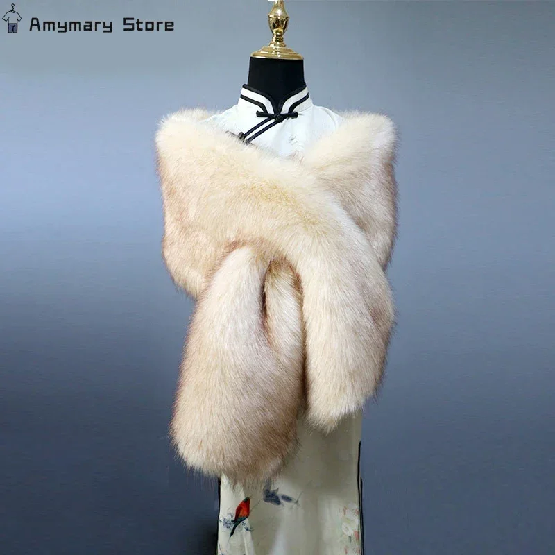 

Autumn Winter Warm Cheongsam Shawl Neck Warmer Fur Scarf Stage Performance with Plush Widened Shawls Party Accessories