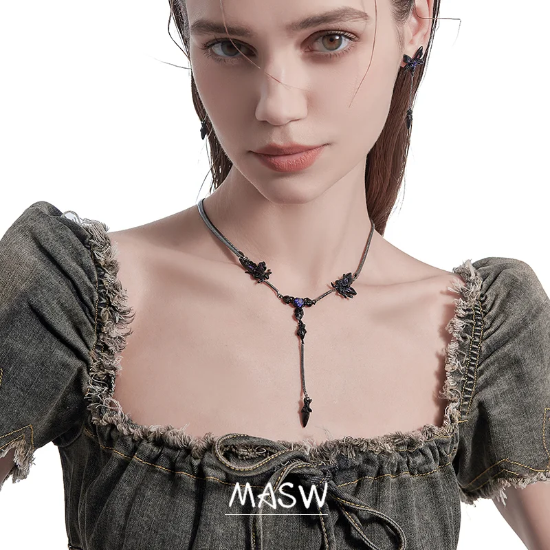 MASW Original Design Cool Style Elegant Temperament One Black Butterfly Pendant Necklace For Women Girl Popular Jewelry Gift